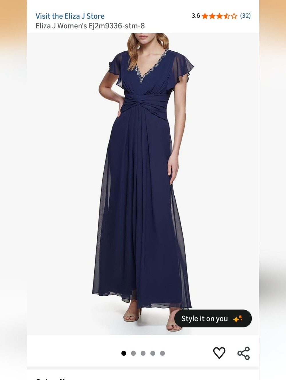 Navy V-Neck Chiffon Evening Gown with Beaded Trim